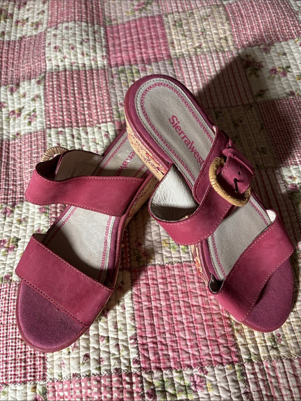 Slide Sandals with Embroidered Wedges